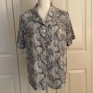 Alfred Dunner Women’s SZ 14 Paisley Print Short Sleeve Button Front Blouse
